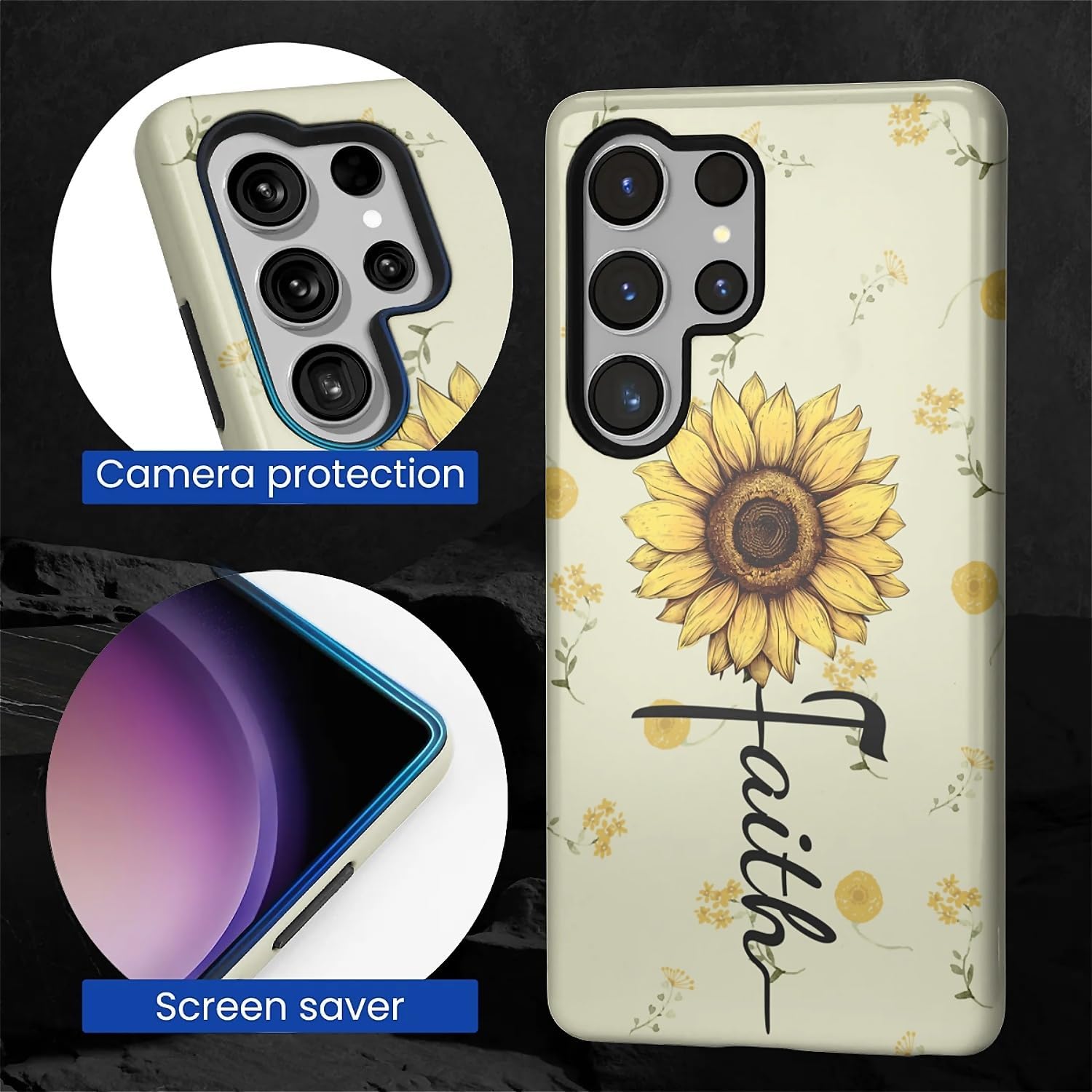 Case for Samsung Galaxy S25 Ultra,Soft Silicone Rubber and Hard Acrylic 2-in-1 Matte Phone Cover for Women,Shockproof Anti-Scratch Protective Case for Samsung Galaxy S25 Ultra Sunflower Faith - Image 3