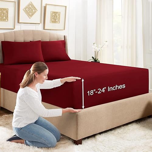 Empyrean Bedding - Sábanas bajeras tamaño Queen, con sábana de cajón extra profunda  Juego de sábanas bajeras extra profundas, de 24 pulgadas, con 2