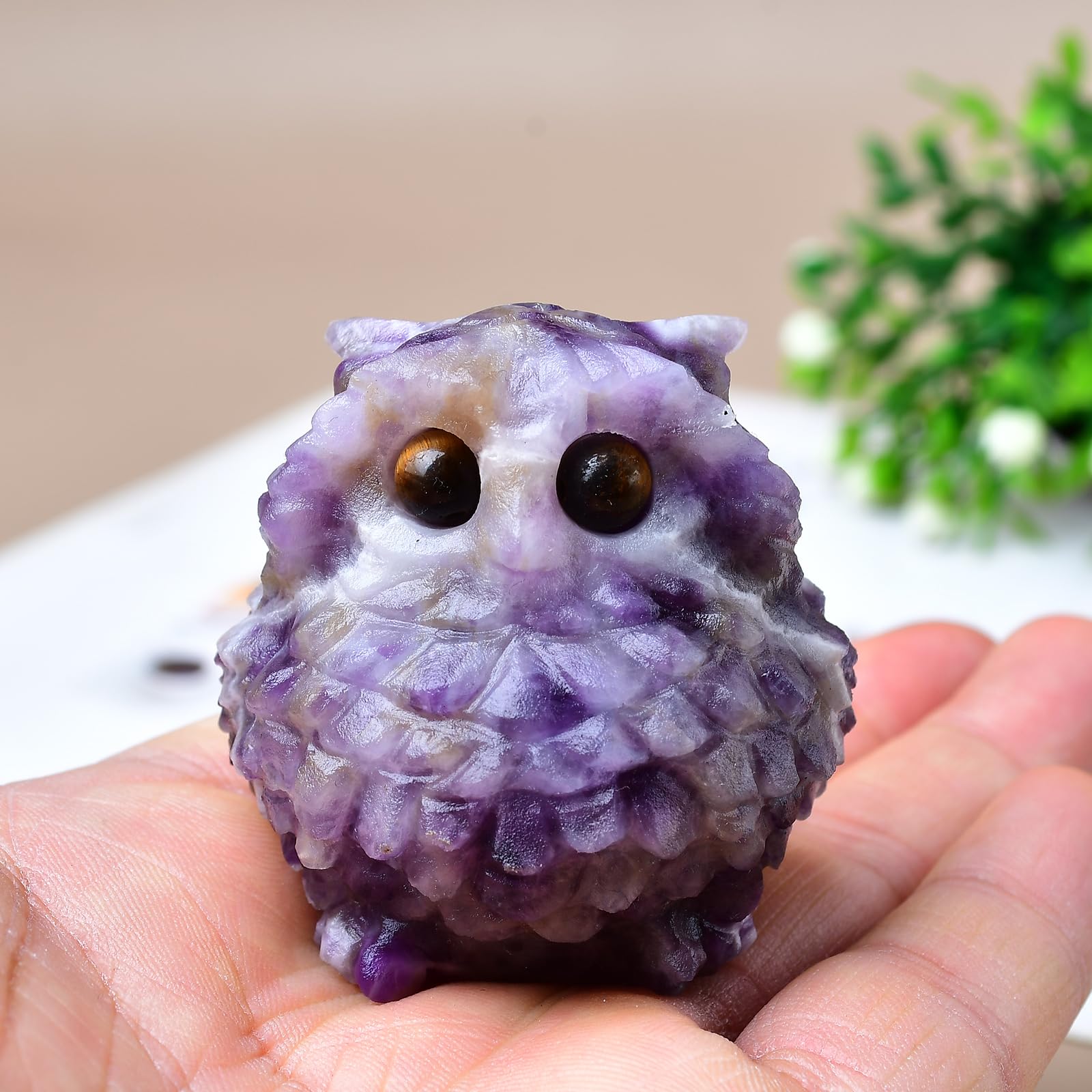 Amazon.co.jp: Ytbeoxk 1.9インチ アメジストフクロウ像、紫色の