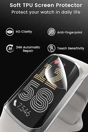 8 Pack Screen Protector for Fitbit Charge 6 / Charge 5 Smartwatch, Self-Healing Flexible TPU Film, Anti-Scratch HD Clear Soft Screen Protective Film