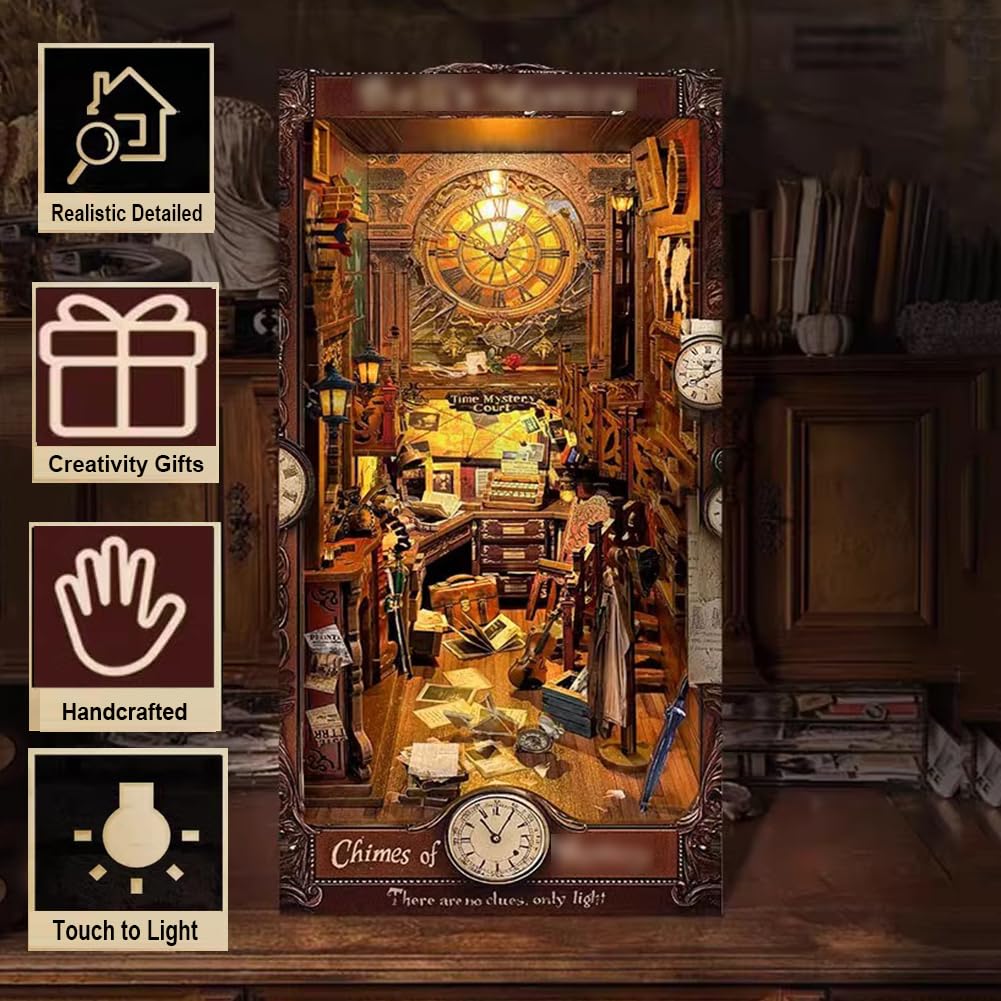 Kit di puzzle 3D in legno per angolo libro, kit fai da te in miniatura con LED per libreria, decorazione fai da te per casa delle bambole fermalibri, casa delle bambole, regalo di Natale