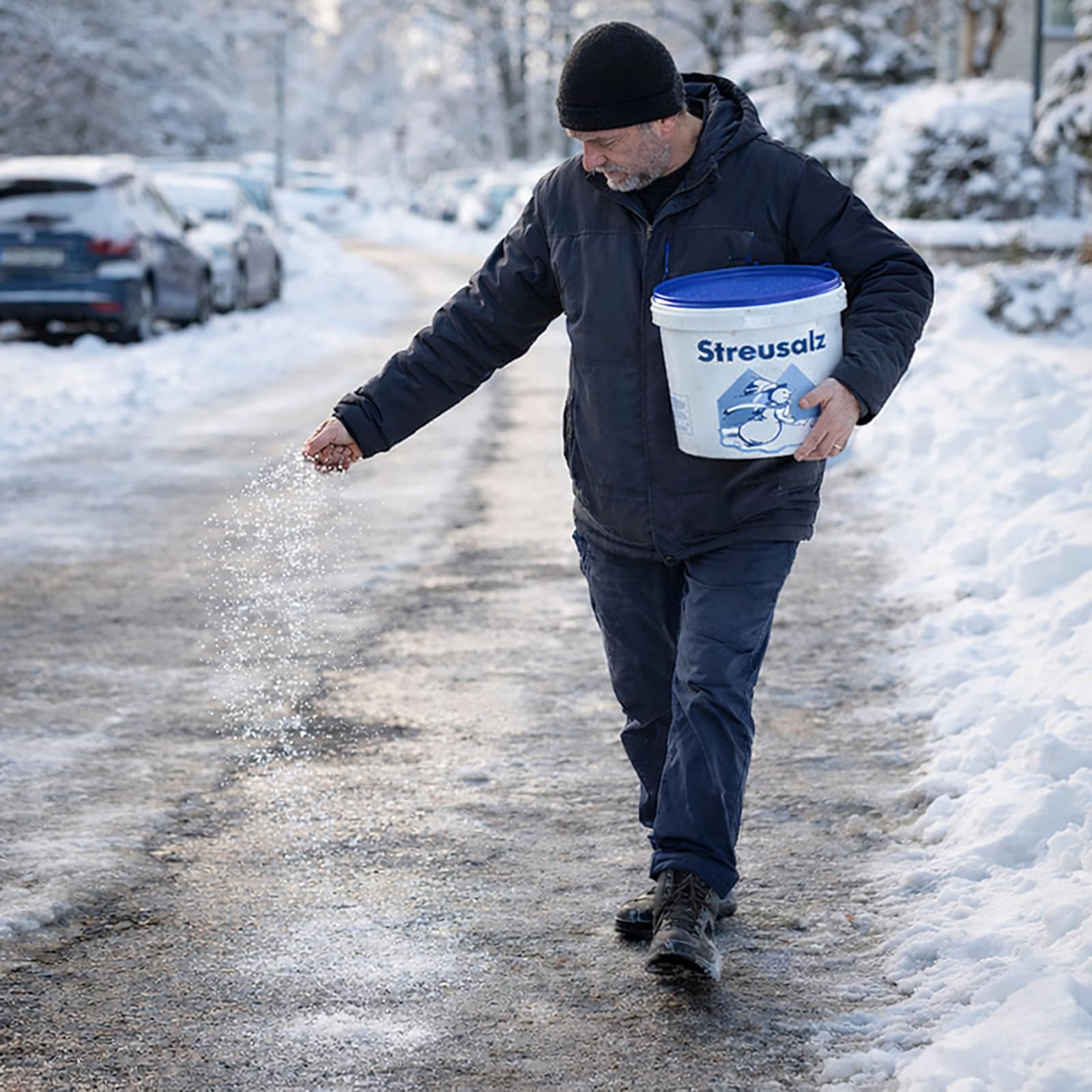 Buri Lot de 2 x 10 kg de sel de déneigement pour l'hiver dans un seau de 20 kg de sel de déneigement pour épandeur, sel, pelle, sel d'hiver, neige, glace