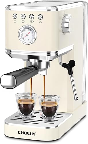 CHULUX Máquina de café espresso delgado con espumador de leche, varita de vapor de 20 bares, bomba italiana profesional, máquina de café espresso