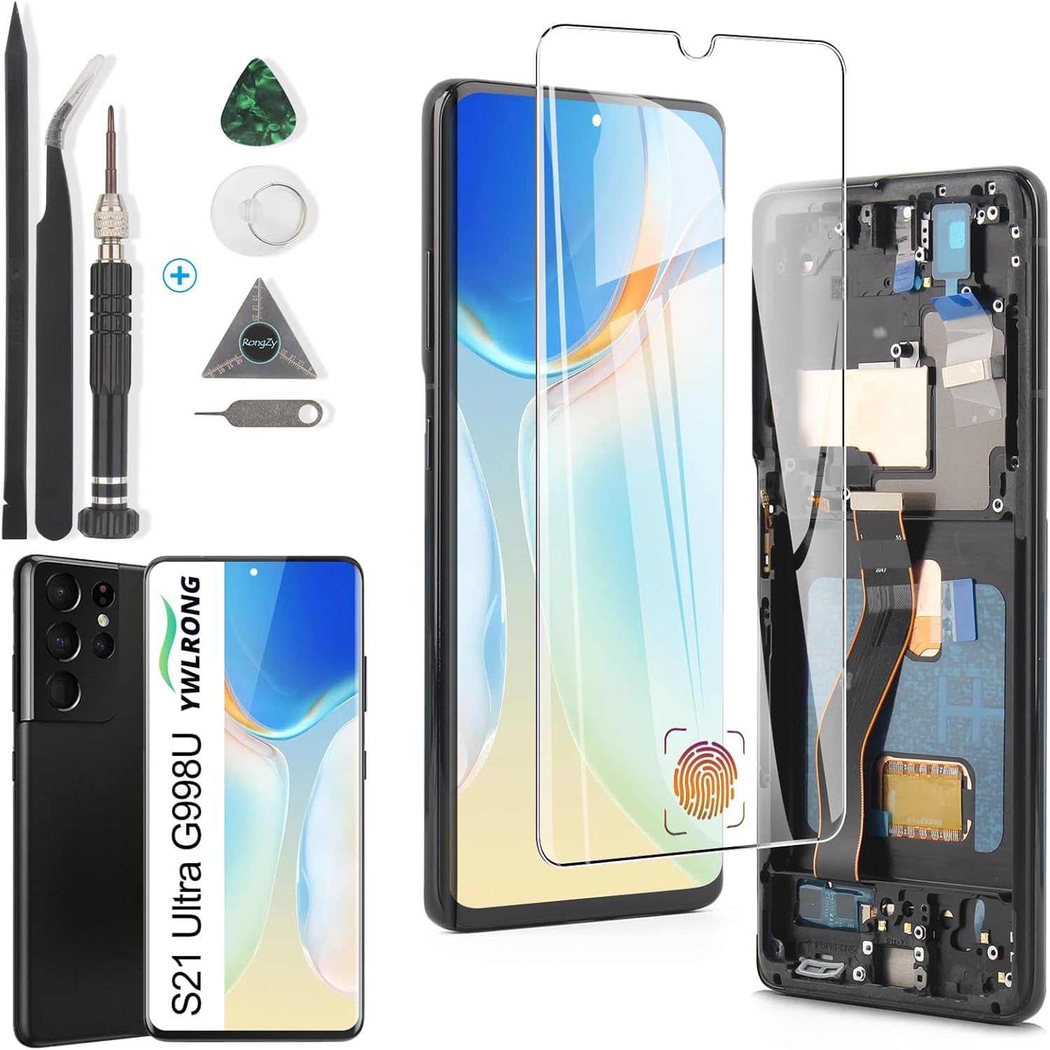 OLED Screen for Samsung Galaxy S21 Ultra 5G Screen Replacement for Samsung S21 Ultra G998U LCD Display Touch Screen Digitizer Assembly with Tools (Support Fingerprint, Black Frame