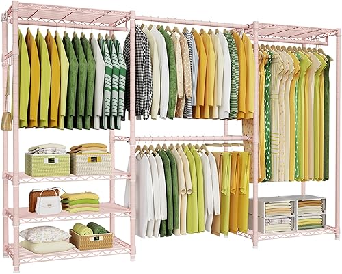 Miniatura 10 de Ulif E1 - Perchero de ropa resistente para clóset, 6 niveles ajustables de metal independiente y expandible con 4 varillas para colgar, armario