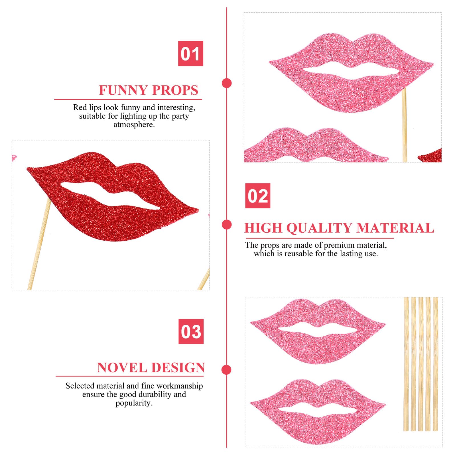 3 Sätze Teiliges Handheld Foto Requisiten Rote Und Pinke Lippen Kreative Party Deko Für Festival Geburtstag Hochzeit Selfie Zubehör 40 Stück * 3