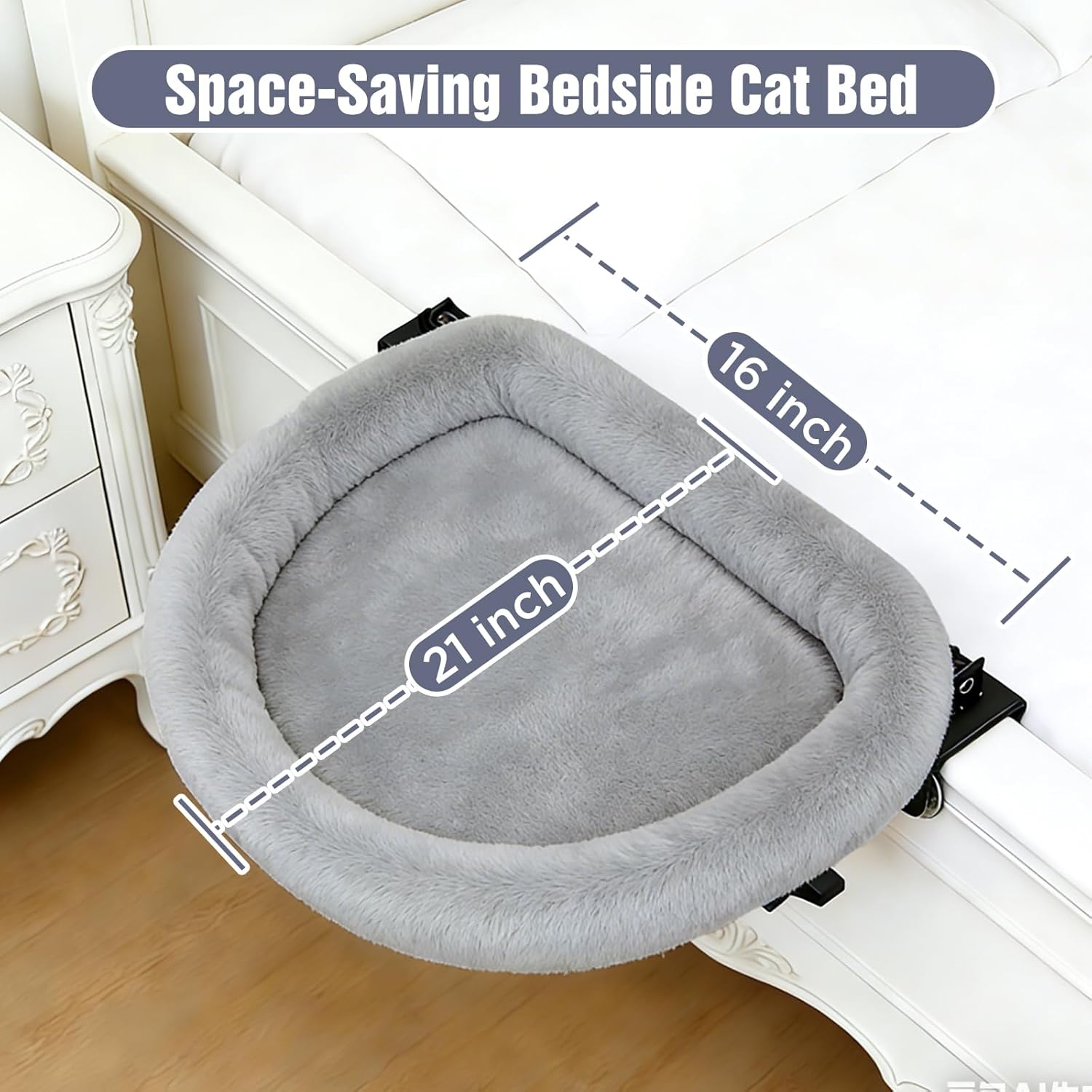 IPOW Heavy Duty Steel Frame 180°Rotating Cat Bedside Bed Semi-Circular Cat Bed for Bedside, Soft Faux Rabbit Fur Material, Suitable for Various Desktops-Maximum Hold Up to 40lb
