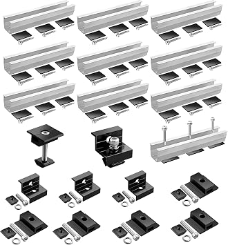 GETLITOOL Solar Panel Mounting Set 20 cm Aluminium Rails & Black Anodised 30-35 mm Solar Bracket for 4 Solar Panels Solar Panel Mount Set for Flat Roof Trapezoidal Roof Mounting