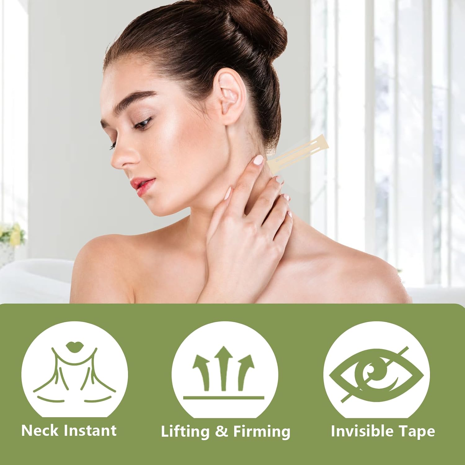 Neck Tape Lifting Invisible for Women(8 strips+40 patches)Instant Lift Tapes Invisible Improves Neck Lines Wrinkles High Elastic Breathable Lift Strap Patch Reusable Waterproof Tightening Tapes