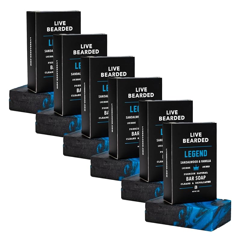 Sabonete em barra Live Bearded Legend Scent com fragrância de sândalo e baunilha, Pacote com 6 barras de 142 g