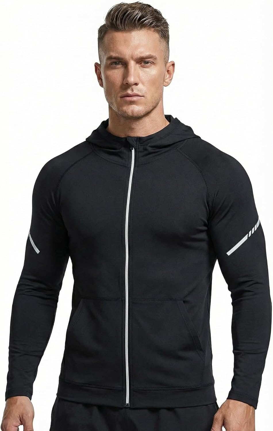 Jaqueta masculina leve com capuz e zíper – ideal para treino, esportes, caminhadas e atividades ao ar livre – Roupa esportiva respirável