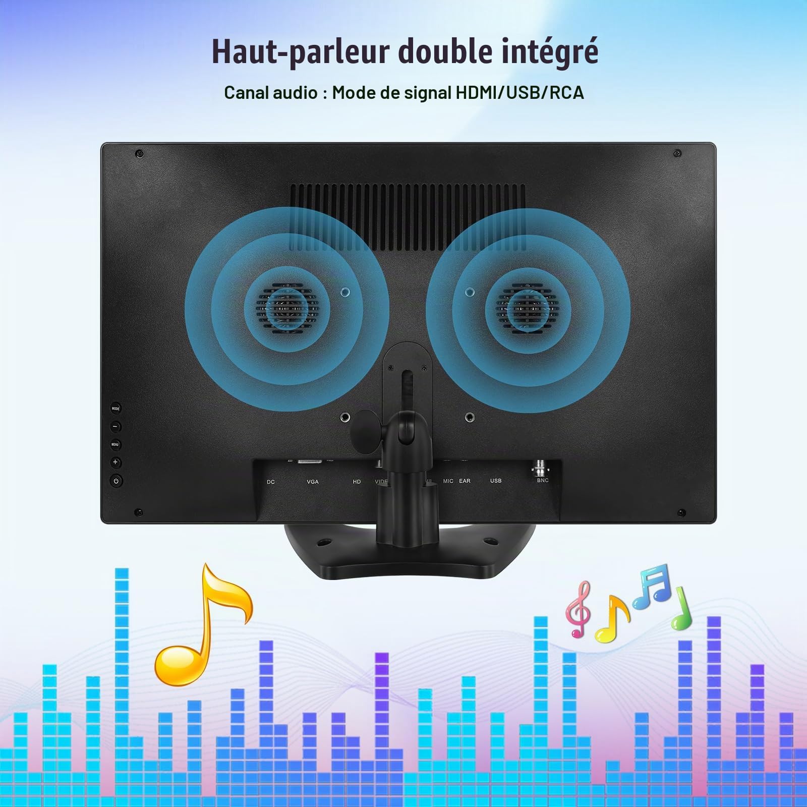 CAMECHO 15,6 Pouces Portable Monitor FHD 1080P Intégré Haut-Parleur avec HDMI VGA RAC BNC Mini Moniteur pour Jeux/PC/TV/DVD/caméra de Voiture/caméra de Surveillance