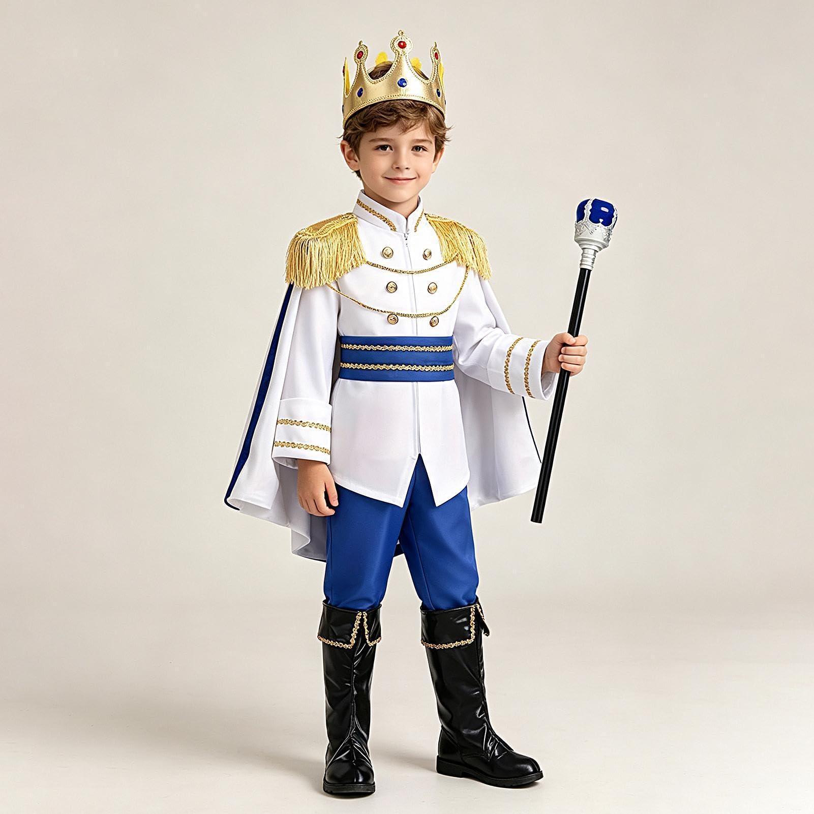 Costume da Re Costume Medievale Reale di Halloween 7 Pezzi con Mantello | Tenute di Ruolo per Ragazzi per Bambini Festa Carnevale Uso Quotidiano Foto di Scena Oggetti di Scena Celebrazione