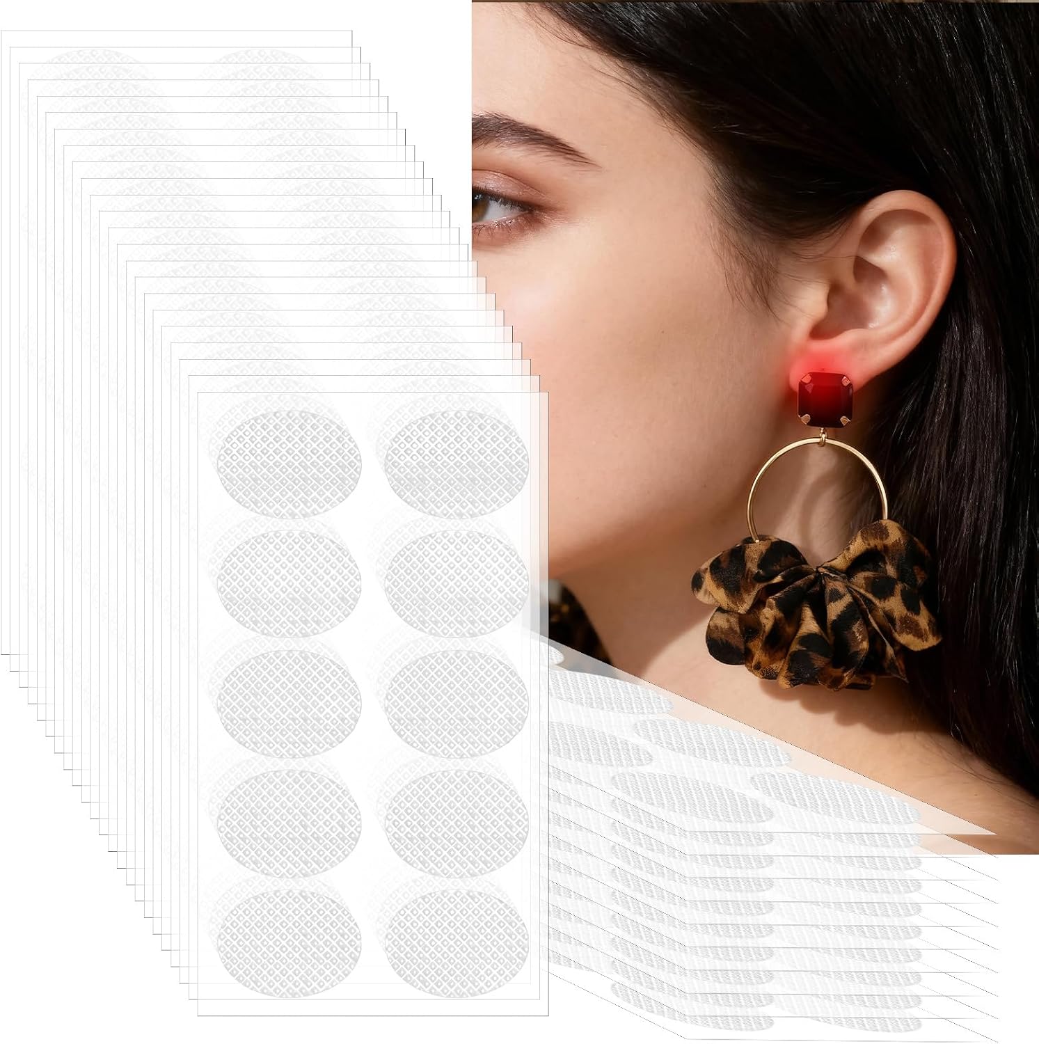 300Pcs Ear Lobe Support Patches for Earrings, Clear Earring Backs for Droopy