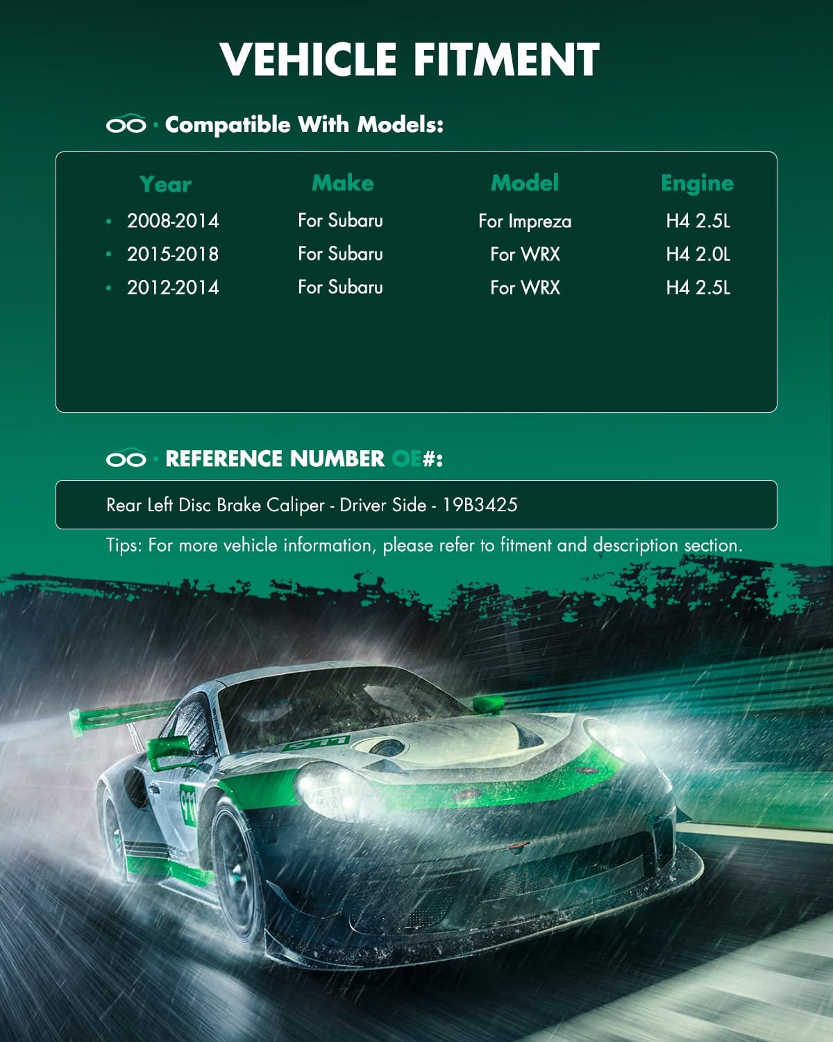 SCITOO Rear Left Brake Caliper With Bracket 19B3425 Compatible For Subaru Forester 2009-2013 For Subaru Impreza 2008-2014 For Subaru WRX 2015-2018