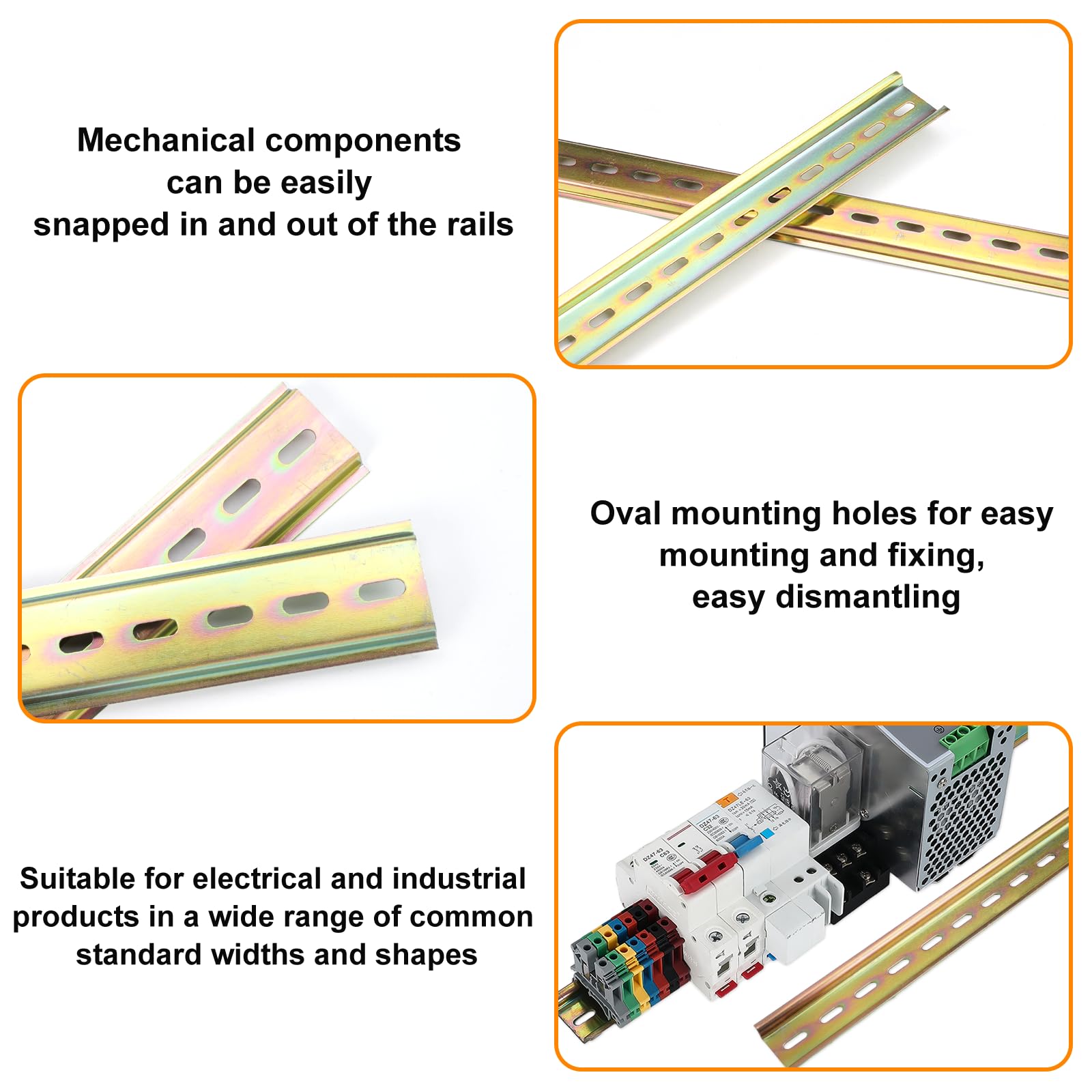 8 rieles DIN, rieles de acero de colores, riel de suspensión, ancho 29,5 cm, altura 7,5 mm, longitud de 3,5 cm para instalar aparatos eléctricos como disyuntores