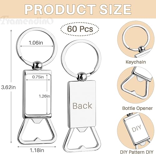 Miniatura 2 de Framendino, Paquete de 20 llaveros de sublimación en blanco para abrebotellas de metal, rectángulo, de aluminio, llaveros para bricolaje, foto de