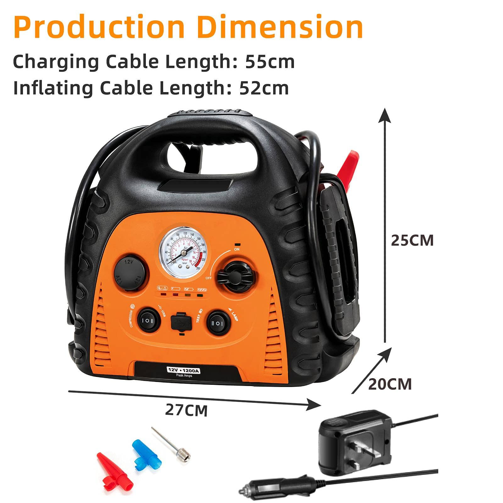 COSTWAY 22000mAh Emergency Jump Starter, 1200 Peak Amps 12V Portable Power Pack Station with Air