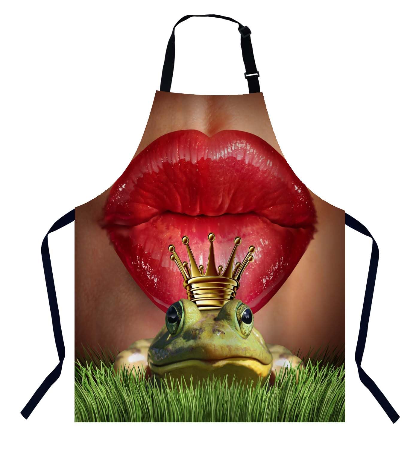 Bgbdeia Women's Lips Kiss A Frog Kitchen Apron For Men, Unisex Adjustable Cooking Apron, Waterproof Apron For Home Kitchen, Restaurant, Coffee House