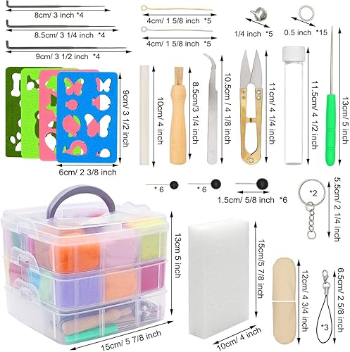 Miniatura 3 de Kit de fieltro de aguja, juego de 109 piezas, lana de 36 colores con herramientas de fieltro completas y caja de almacenamiento, kit de inicio
