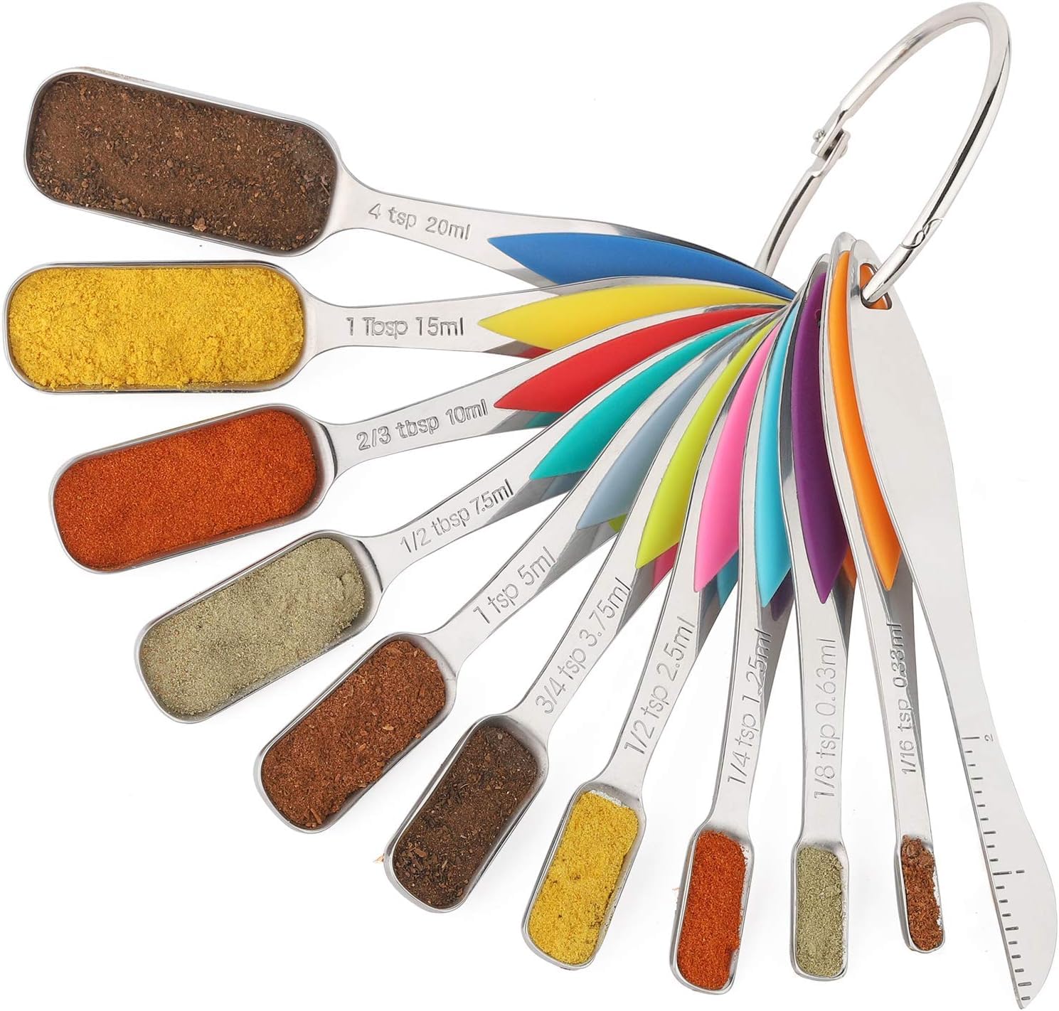 Lot de 11 cuillères à mesurer en acier inoxydable pour mesurer les ingrédients secs et liquides, cuillères à soupe de cuisson, cuillères à café en métal
