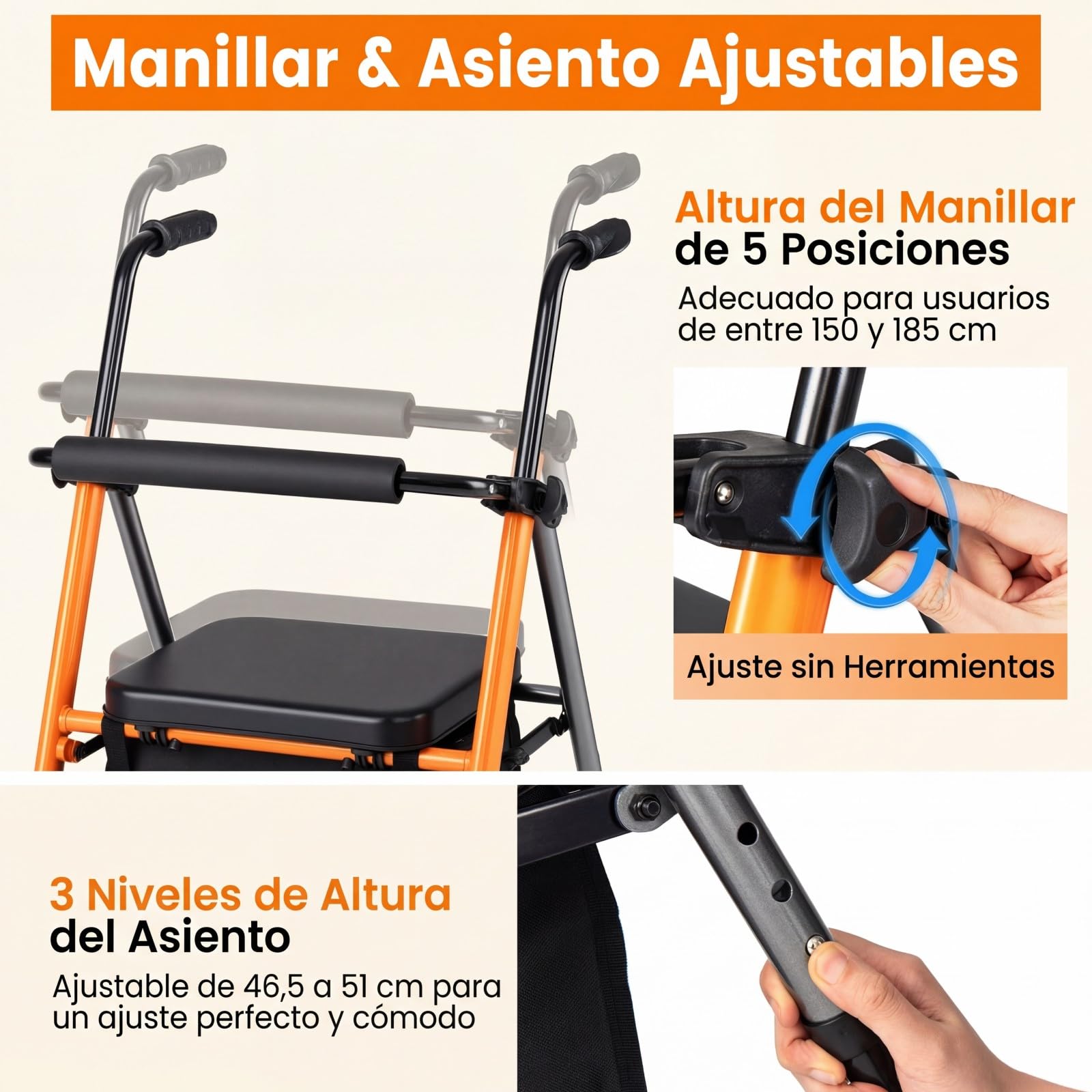 COSTWAY Andador para Ancianos Plegable, Andadores Adultos con Asiento, Respaldo, Altura Ajustable, Almacenamiento, Caminadores para Mayores con 4 Ruedas, Carga136kg