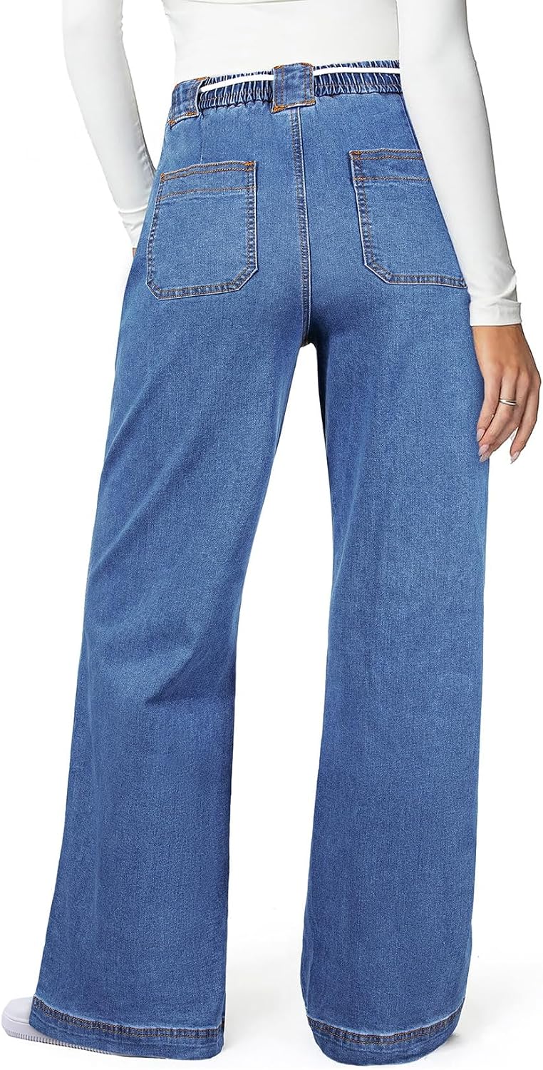 Astylish Jeans for Women Wide Leg Drawstring High Waisted Stretchy Straight Leg Jean Trendy 2025 Denim Pants image 2