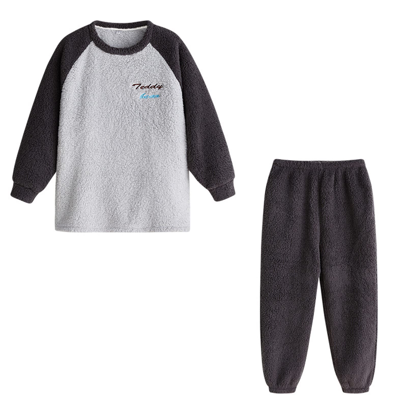 Conjunto de pijama atractivo para mujer, para invierno, otoño, cómodo, cálido, manga raglán, bloque de color, forro polar, suave, transpirable, algodón, pijama, pantalones, ropa de dormir
