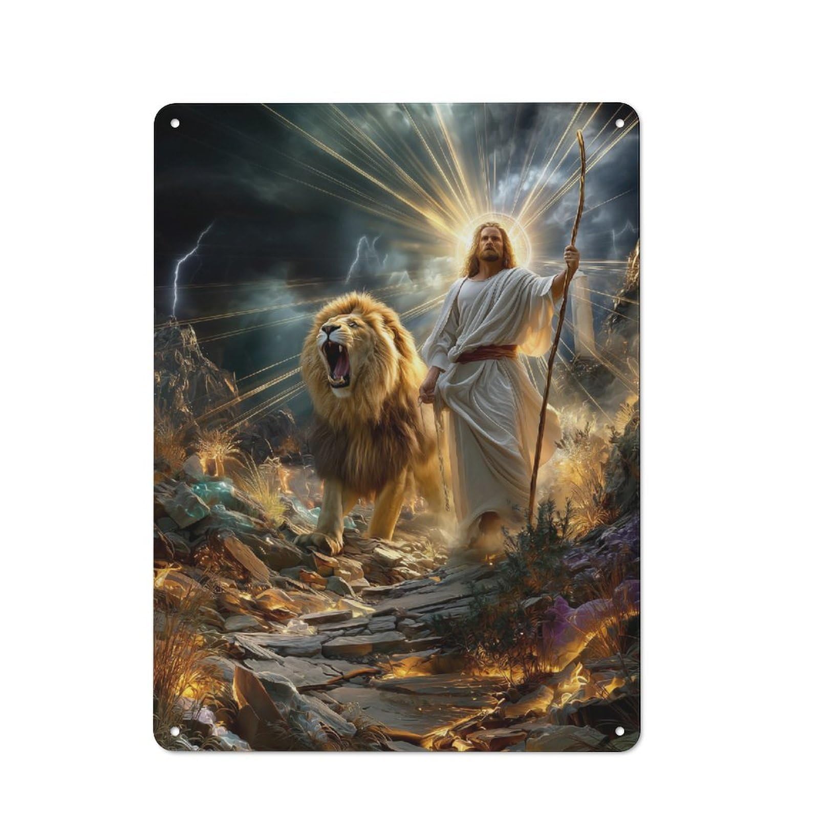Junmoney Lion And Shepherd Path Tin Sign 40X30cm For Workshop Wall, Rustic Wall Decor, Suited To Workshop Decor Fans