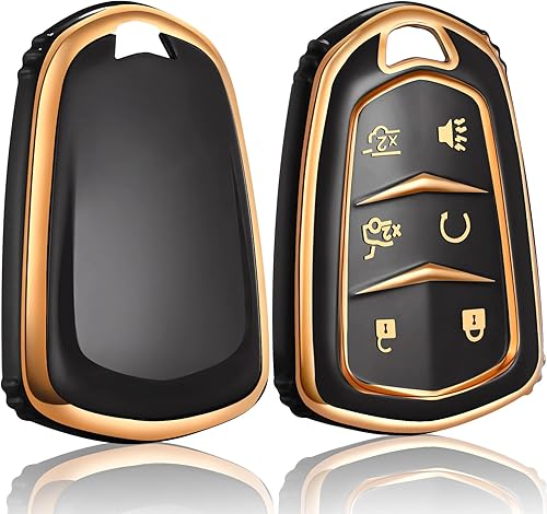 Miniatura 1 de Toykee Funda de llavero para Cadillac para Cadi Escalade ESV, 6 botones, funda de TPU (negro)