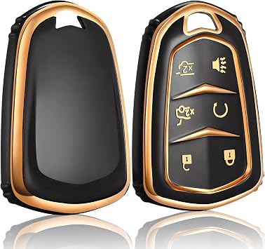 Key Fob Cover Keychain Accessories for Cadillac for Cadi Escalade ESV 6 Buttons, TPU CaseBlack