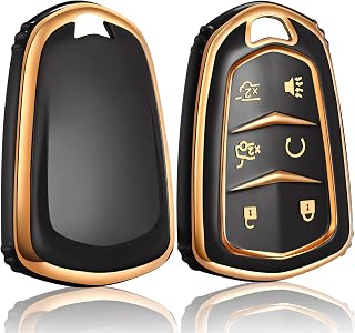 for Cadillac Key Fob Cover Keychain Accessories for Cadi Escalade ESV 6 Buttons, TPU Case(Black)