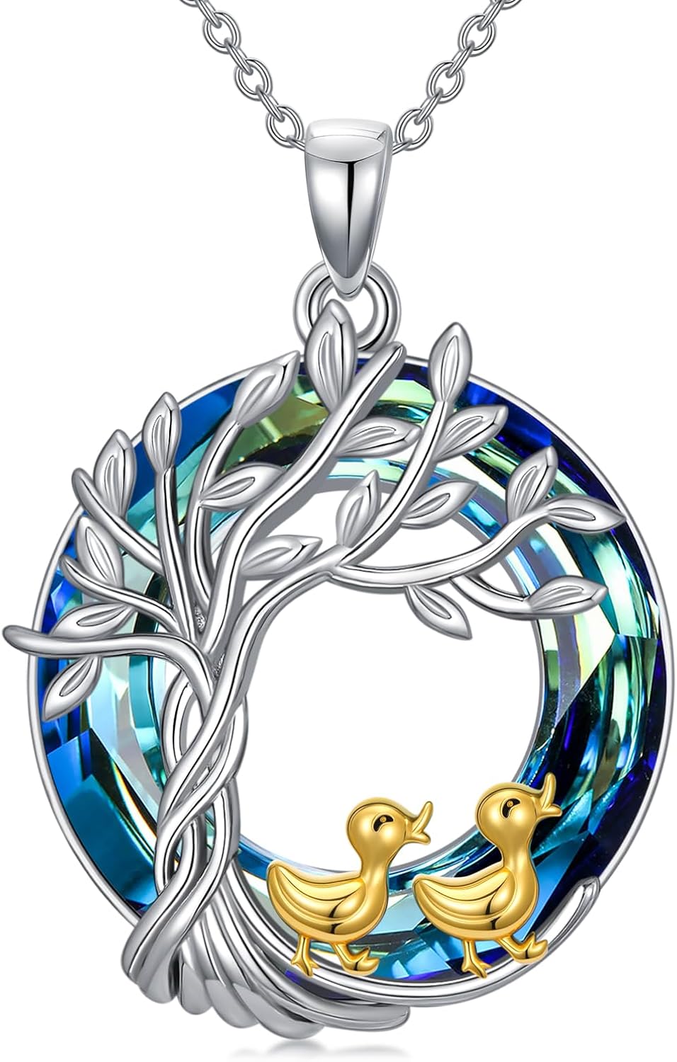 TOUPOP Tree of Life Chicken/Duck/Goose Necklace 925 Sterling Silver Crystal Jewelry Gifts for Women