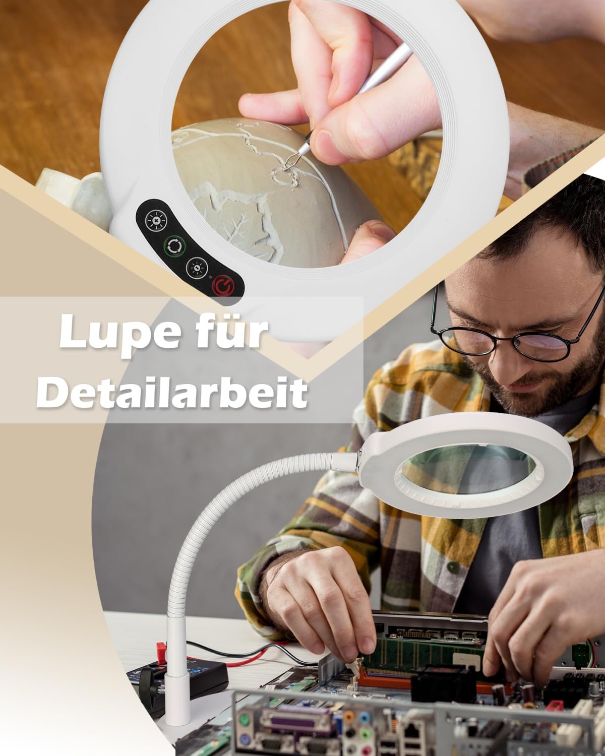 Veemagni 12 Lupa con luz y Soporte, 5 Modos de Color, lámpara de Escritorio iluminada por LED sin Niveles, Manos Libres, Cuello de Cisne Flexible, Lupa con luz, para Manualidades, Pintura, Cierre