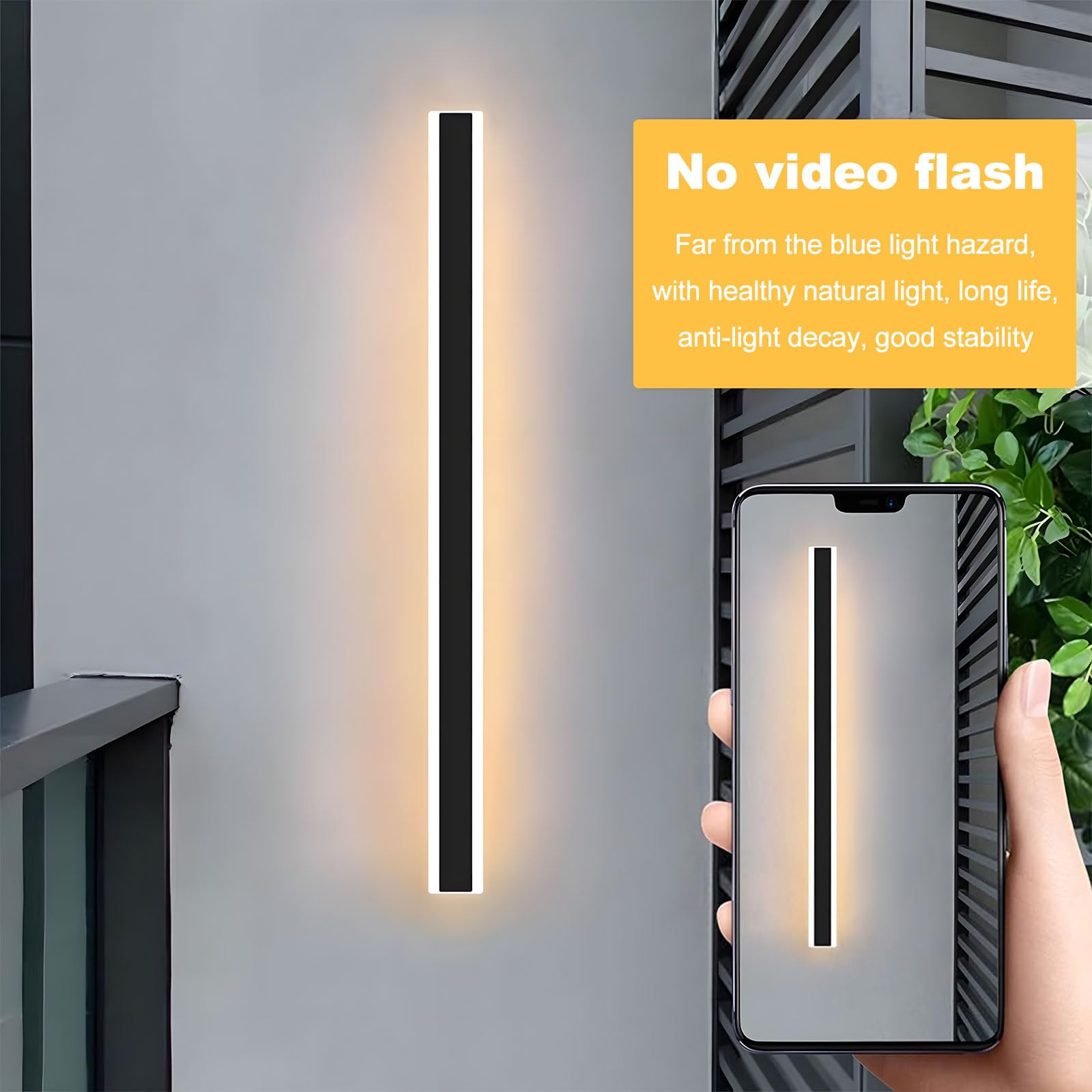 Outdoor Modern Wall Light 60CM, 18W 1100LM Long Strip Wall Sconce with 3000K Warm White Light, IP65 Rainproof Outside Porch Wall Fixture for Garden Patio Garage — view 5