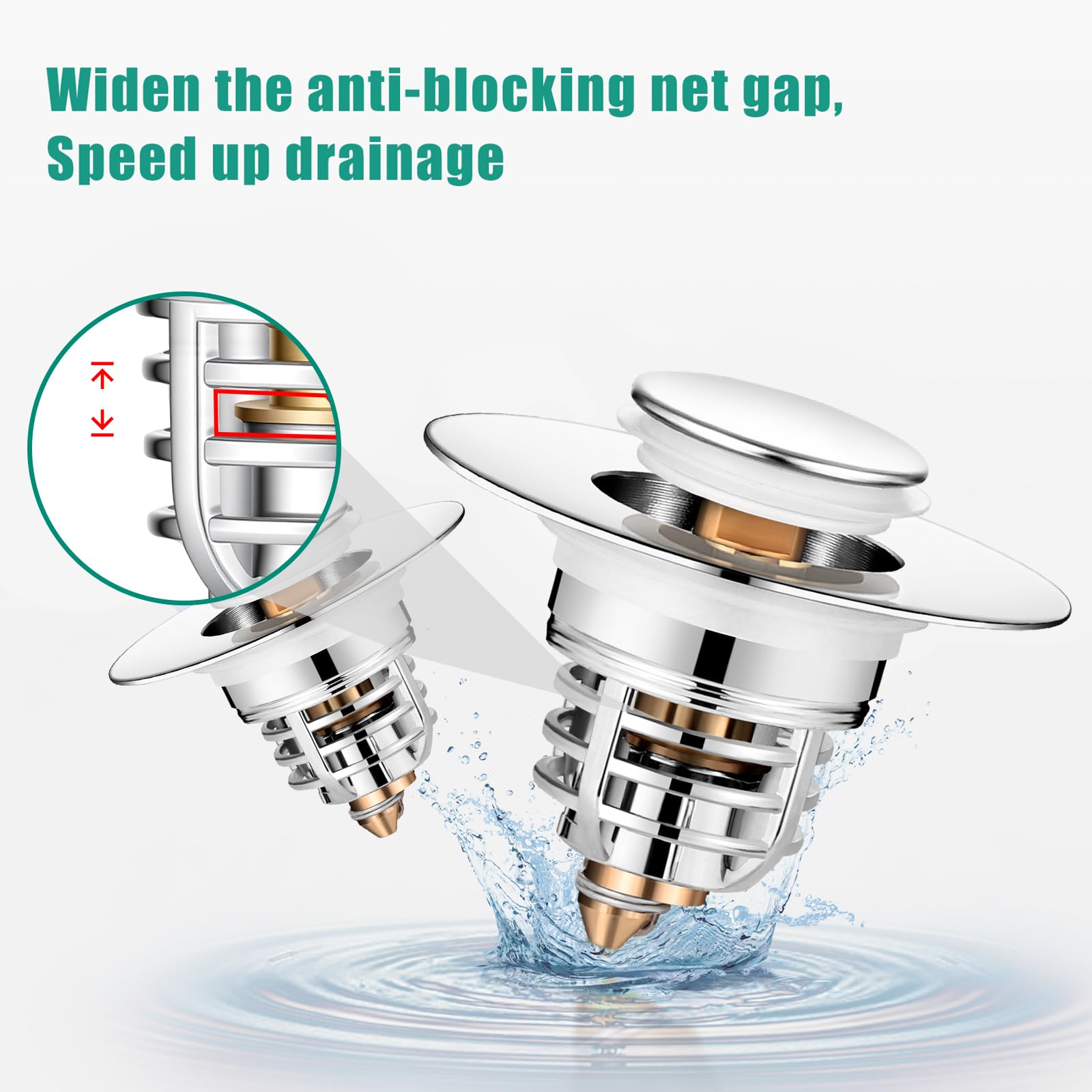 Diboniur Tappo Lavandino Bagno del Bagno Aggiornato, Tappo Bidet Universale Pop up，Tappo di scarico in metallo per vasca da bagno, cucina, lavabo (apertura foro di scarico 32-41 mm) - 4