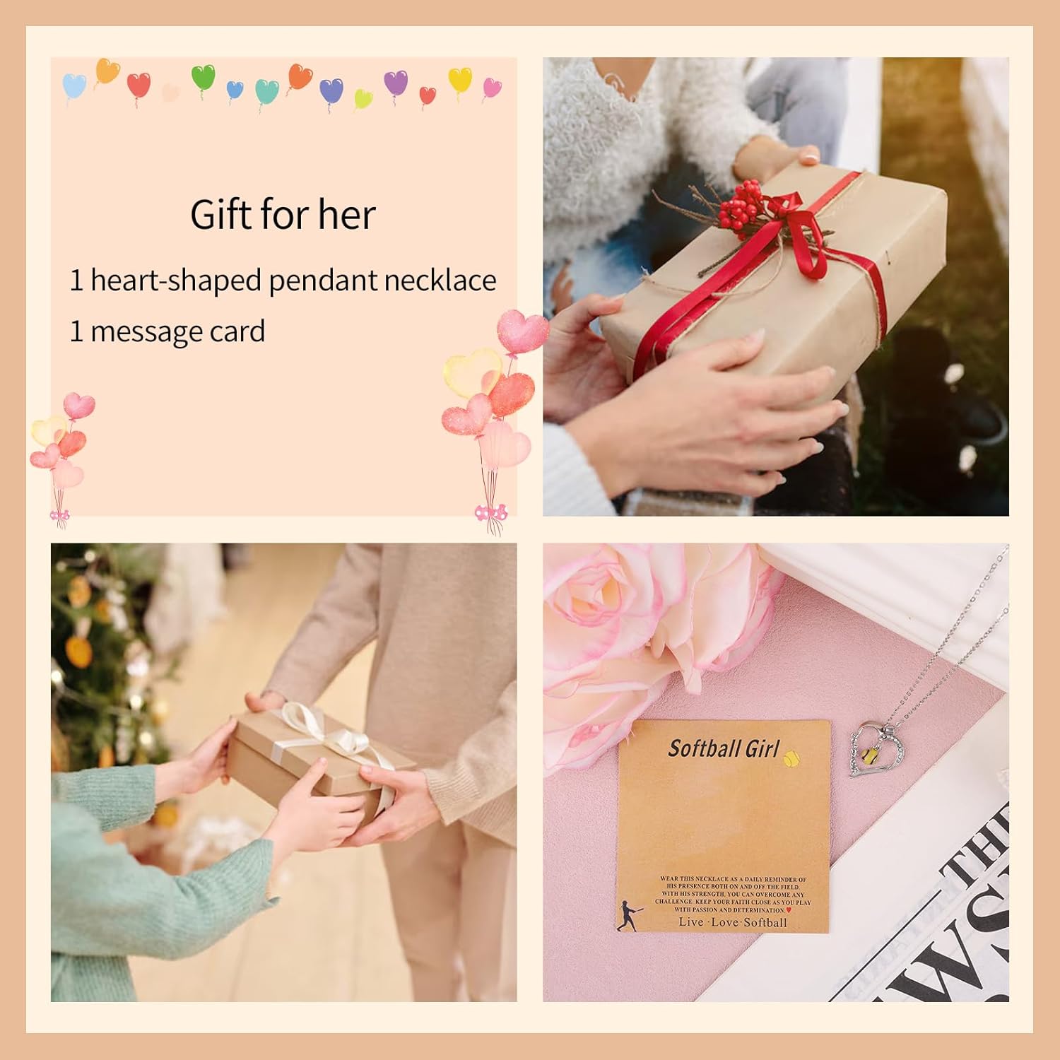 Softball Necklace for Women, Dainty Softball Heart Pendant Necklace Inspirational Sports Themed Jewelry Accessories Stuff for Mom Ball Lovers Players Team Party Favor - Image 6