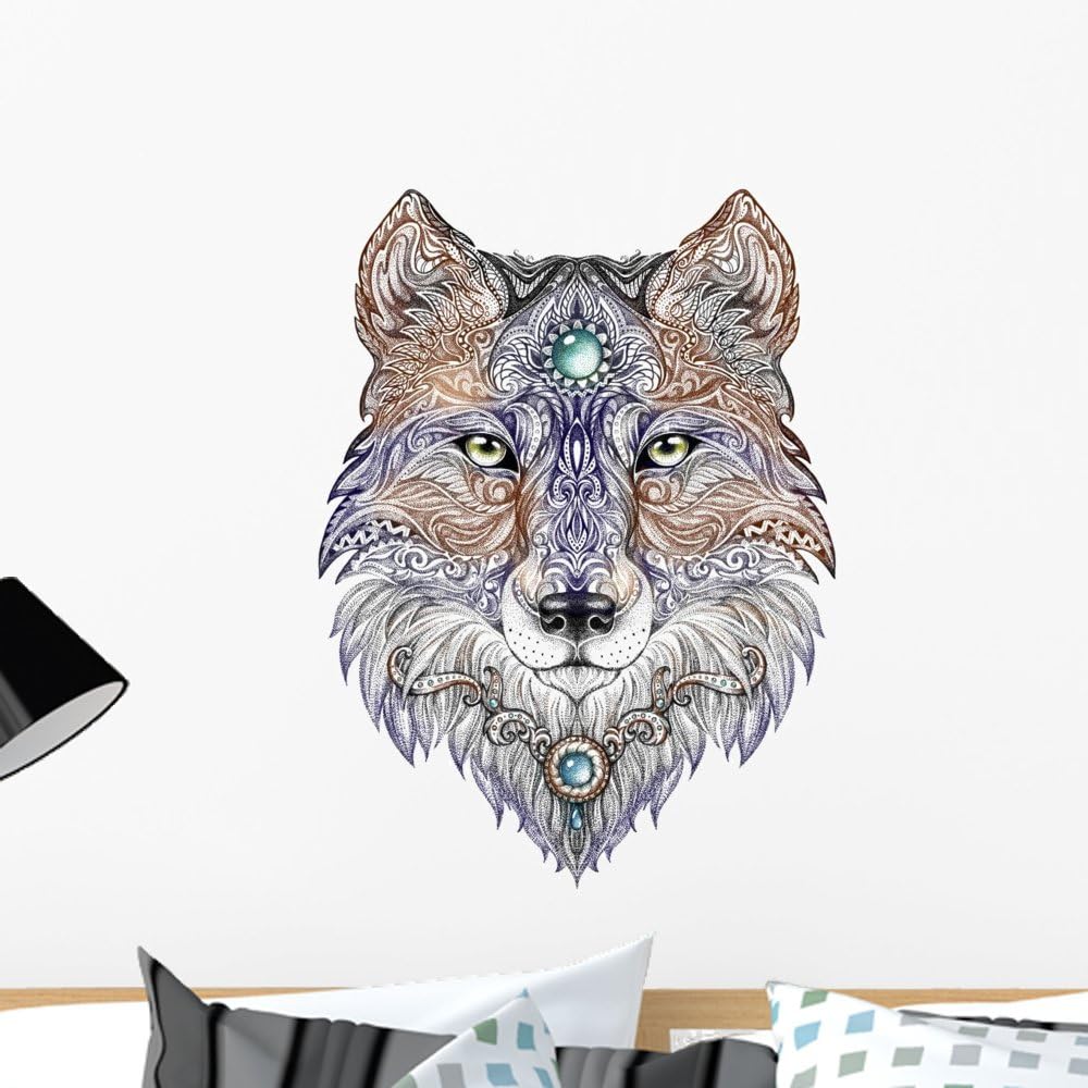 Mandala Tattoo Wolf Wall Decal Wallmonkeys Peel and Stick Animal Graphics (24 in H x 24 in W) WM266363
