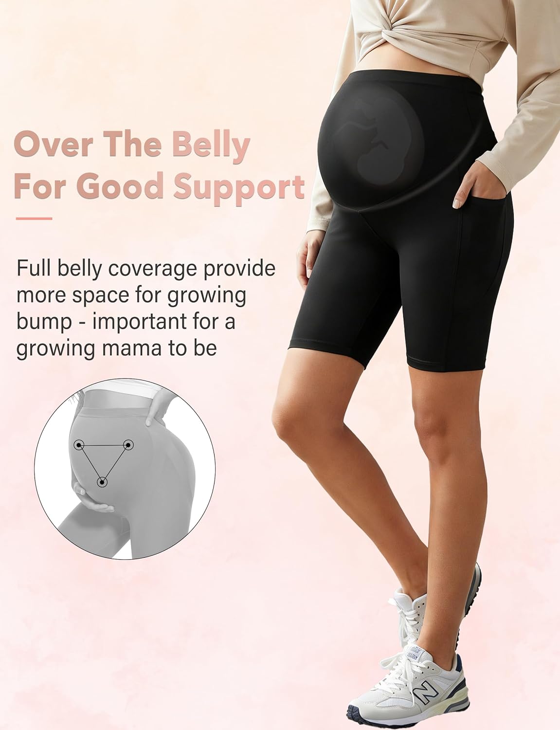 CTHH 4 Pack Maternity Shorts Over Belly with Pockets - 8" Pregnancy Biker Shorts Workout Yoga Pregnant Pants for Women - Image 4