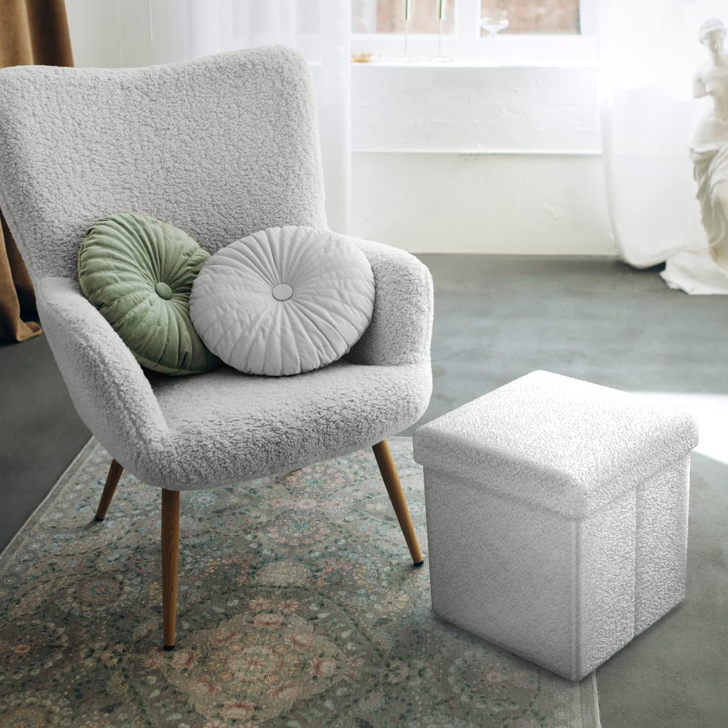 Sorbus Teddy Fabric Storage Cube - 15 Inch Foldable Multipurpose Ottoman, Cozy Foot Rest, Sofa Storage, Stool for Living Room, Bedroom, Dorm, Kids Room - Small Ottoman with Lid