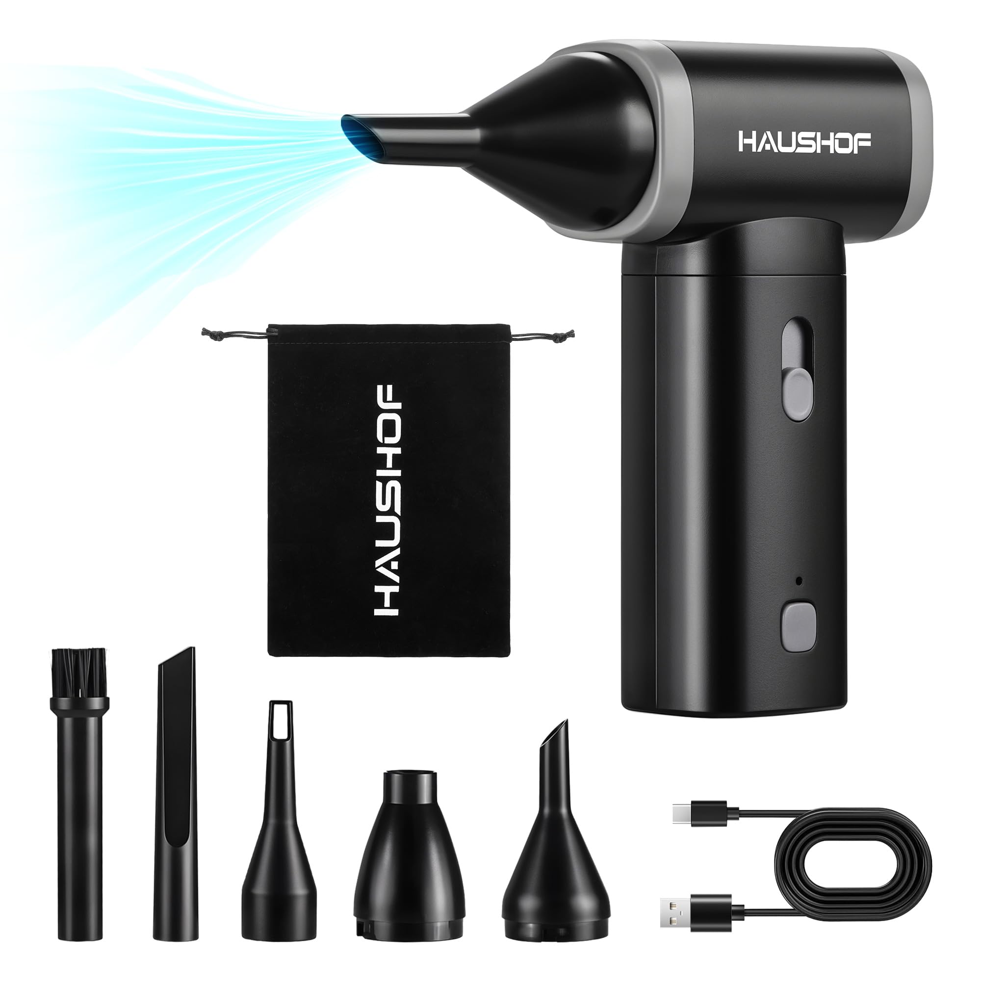 HAUSHOF 8V Mini Electric Air Duster-110 000RPM High Power Compressed Air blower Rechargeable Brushless Motor Durable Cleaner Variable