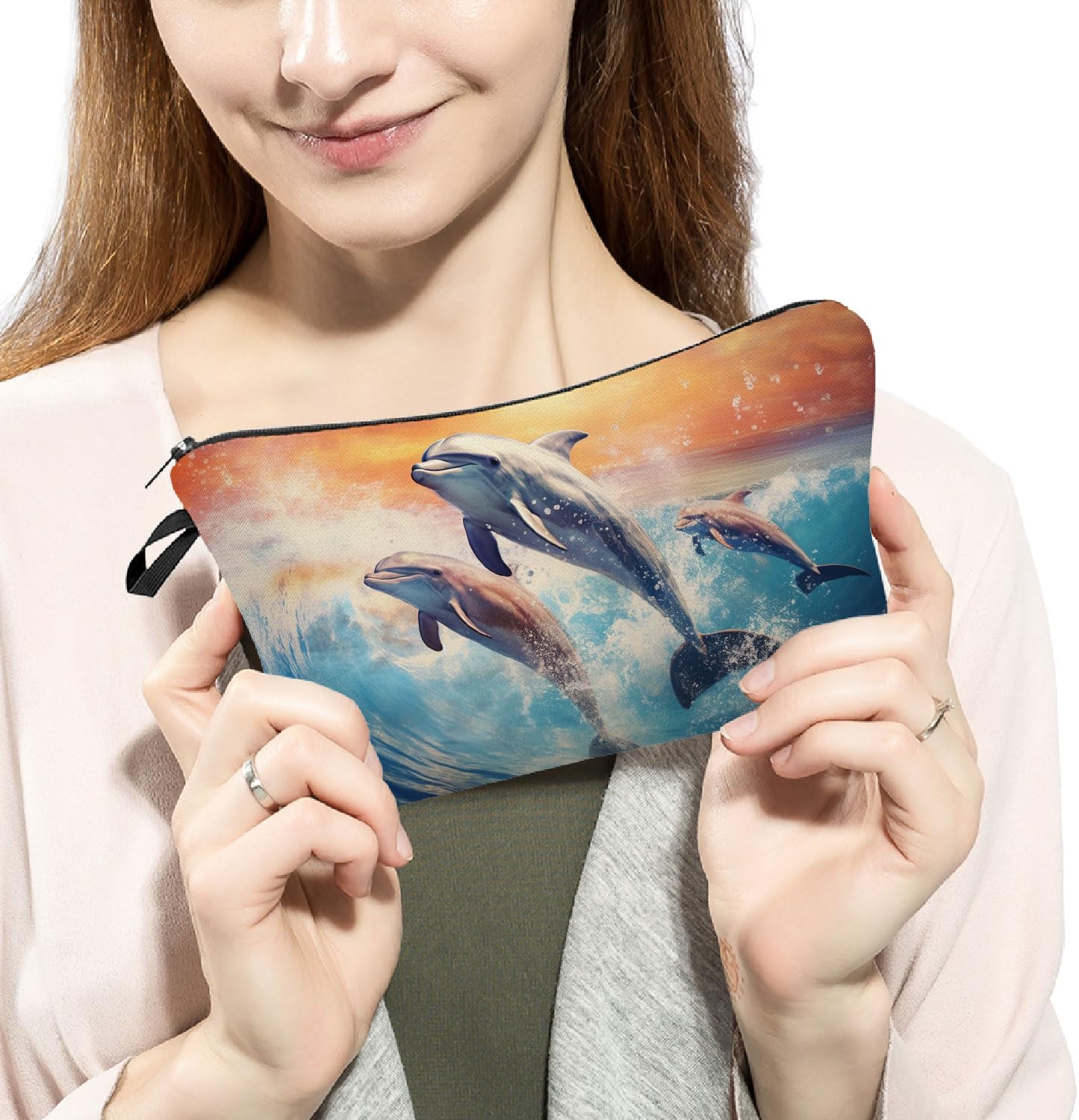 Dolphin Gift Dolphin Makeup Bag Cute Small Makeup Organizer Bag Travel Toiletry Zipper Pouch Ocean Gifts for Dolphin Lovers Dolphin Cosmetic Bag for Women Friends - Image 3