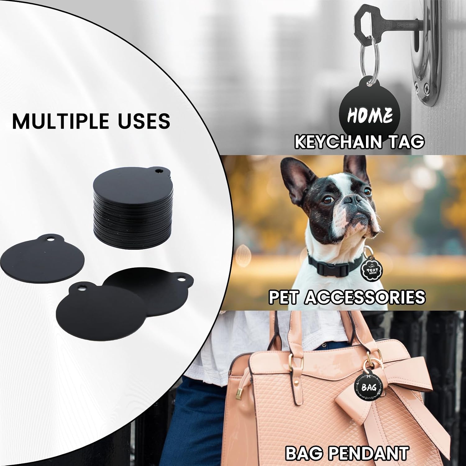 50 Pack Round Aluminum Blank Tags, Metal Stamping Blanks Engraving Blanks for Keychain Dog Tag Crafts Bracelet Earring Charms DIY, Black