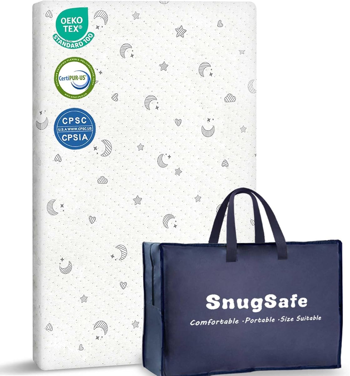 Pack and Play Mattress Pad (38"x26"x1.8"), Waterproof Pack n Play Mattress Pad with Anti-Slip Bottom, Portable Playpen Mattress with Carry Bag, 1.8" Thick