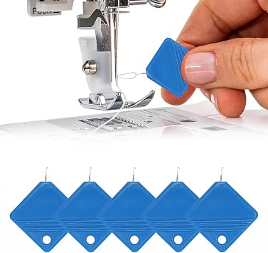 LB 2025 Sewing Machine Needle Threader 5Pc Blue Universal Square Metal Hand & Machine Threader Tool Durable Quick Insertion Kit with Ergonomic Design for Home/Professional Tailors
