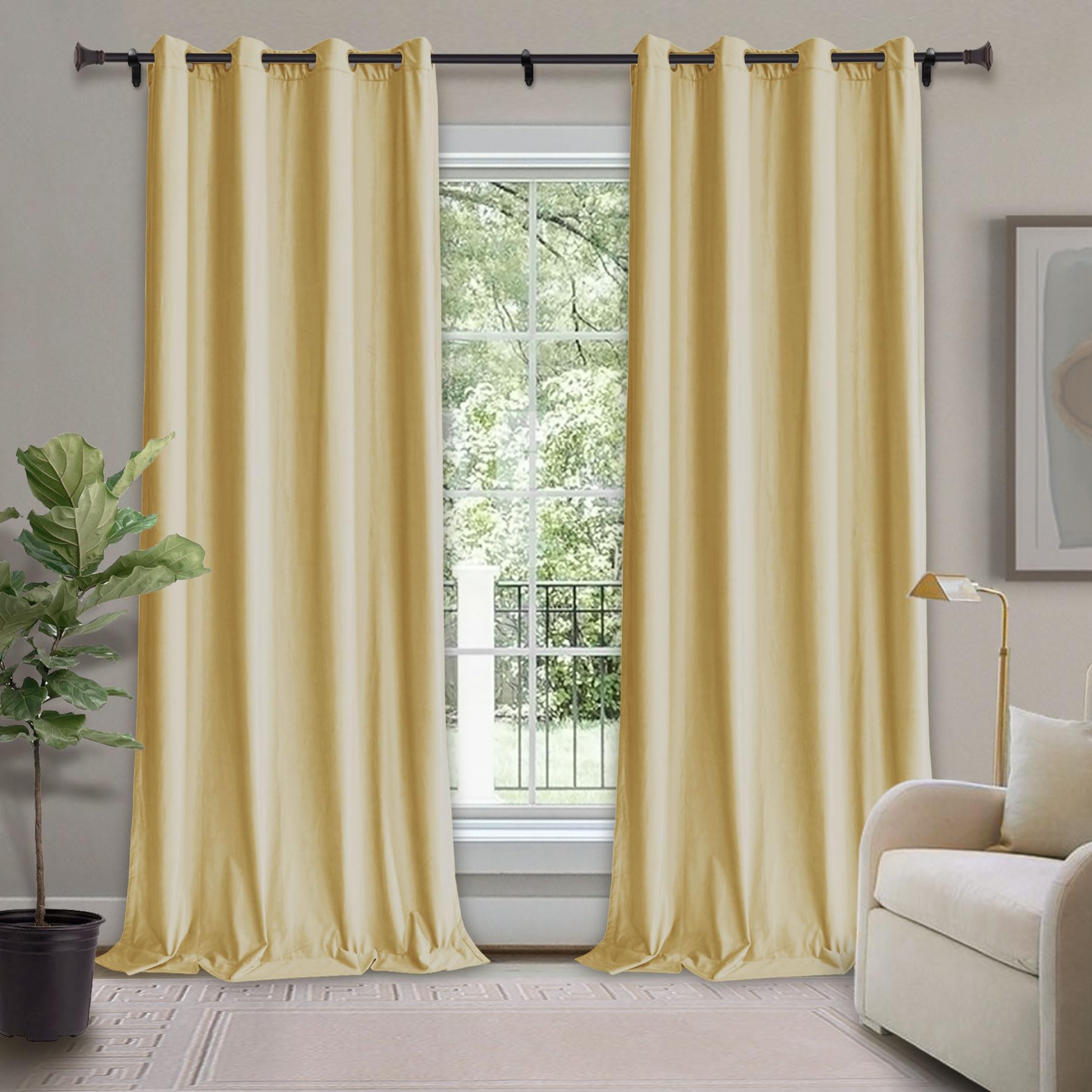Frelement Room Darkening Velvet Curtains for Sliding Glass Door Grommet Top Curtains Thermal Insulated Drapes Soft Solid Color Curtains, 80" W x 84" L, 1 Panel, Cream