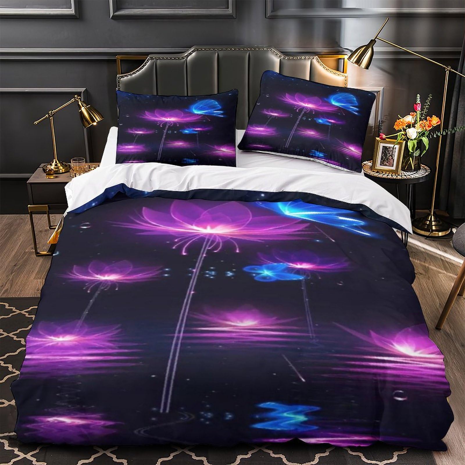 MXRMXR Flower Bedding Set for Kids Adult Teens, 3D Duvet Cover with Pillowcases, Soft Microfiber Quilt Cover with Zipper Closure 3 Piece Set Super King（260x220cm）