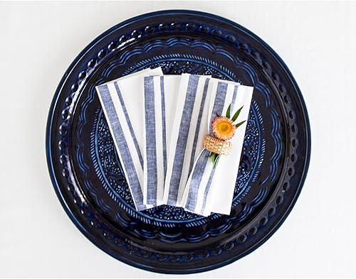 Miniatura 33 de Solino Home Juego de 4 manteles individuales de lino a rayas francesas, 100 % lino puro, color negro y natural, de 14 x 19 pulgadas, para invierno,