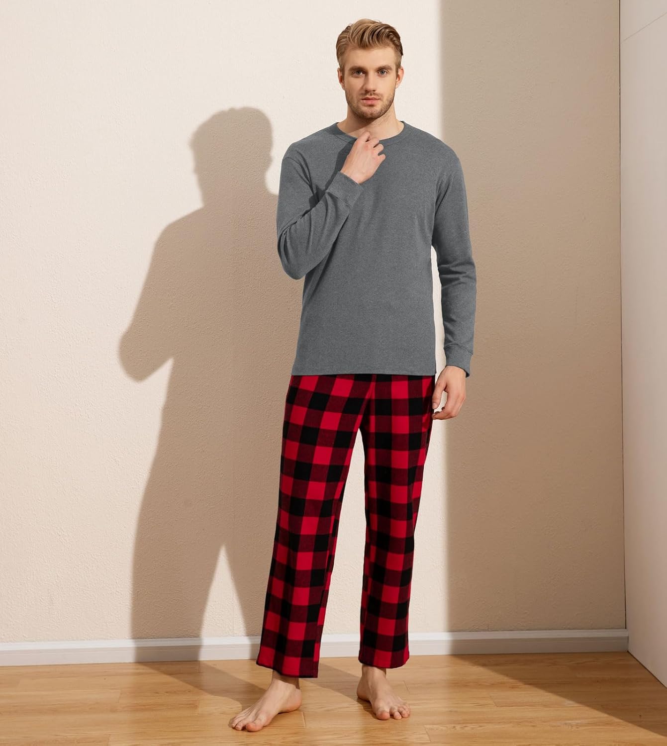 LAPASA Men's Pajama Set 100% Cotton Flannel Top Long Sleeve & Bottom Pants Plaid Sleepwear PJ Sleepwear Lounge Comfy M79/M95 - Image 6