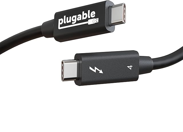 Plugable Thunderbolt 4 Cable [Thunderbolt Certified] 3.2ft USB4 Cable with 100W Charging, Single 8K or Dual 4K Displays, 40Gbps Data Transfer, Compatible with Thunderbolt 4, USB4, Thunderbolt 3, USB-C